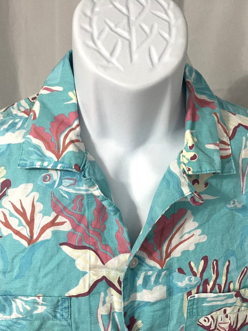 🌴 J.Crew Men’s Loop Collar Hawaiian Shirt M Linen Blend Blue Pink Ivory 🌺